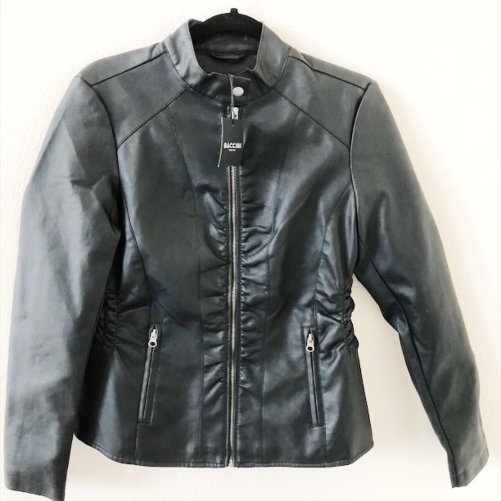 Baccini faux leather jacket black size S